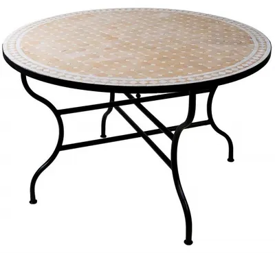 Produktbild von ORIGINAL Marokkanischer Mosaiktisch Gartentisch ø 120cm Groß rund klappbar | Runder klappbarer Mosaik Esstisch Mediterran | als Klapptisch für Balkon oder Garten | Marrakesch Natur Weiß 120cm