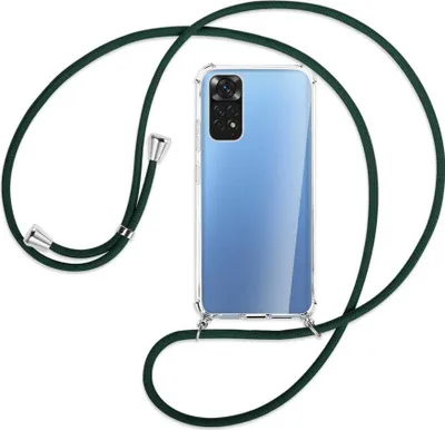 Produktbild von Handykette Backcover-Schutzhülle mit Band (Metall silberfarben) für Xiaomi Redmi Note 11S 4G - dunkelgrün