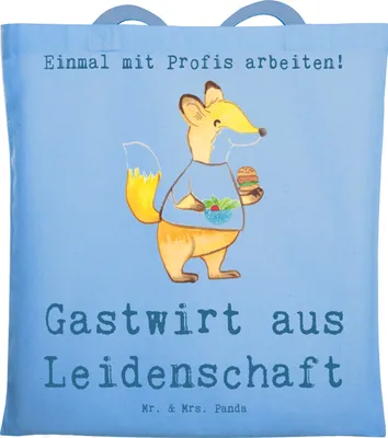 Produktbild von Mr. & Mrs. Panda Stoffbeutel Gastwirt Leidenschaft - Sky Blue - Geschenk, Gaststätte, Bar, Tasche, Jutebeutel, Tote Bag, Shopping, Beutel, Kneipe, Rum, Einkaufstasche