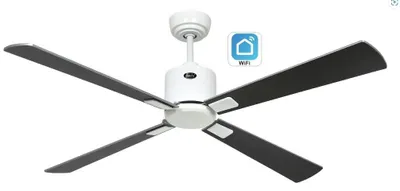 Imagen del producto de Ventilador de techo de bajo consumo con mando a distancia, modelo Eco Neo III, conexión WiFi, 132 cm, color blanco, aspas de color wengué/gris plateado