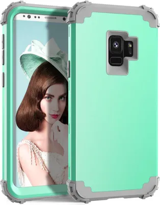 Produktbild von Galaxy S9 Hülle, LaimTop Heavy Duty 3 in 1 Hybrid Hart PC Flexibel TPU Silikon Stossfest Kratzfest Tasche Schutzhülle für Samsung Galaxy S9 Minzgrün