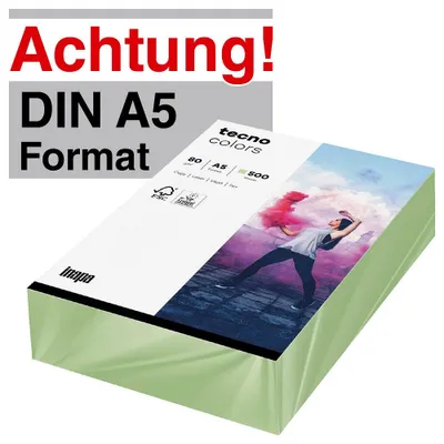 Produktbild von tecno Kopierpapier colors mittelgrün DIN A5 80 g/qm 500 Blatt