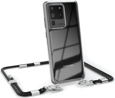Produktbild von EAZY CASE Handykette für Samsung Galaxy S20 Ultra / S20 Ultra 5G, Transparente Silikonhülle mit Band, Clear Case, abnehmbar in Schwarz