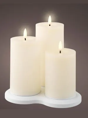 Produktbild von LED Kerzen mit Timer 12,5-17,5cm Wachs 3er Set Creme / Warmweiß