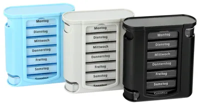 Produktbild von Schramm® 3 Stück SONDERPOSTEN Tablettenbox blau, grau, schwarz Pillen Tabletten Box Schachtel Tablettendose Pillendose Pillenbox