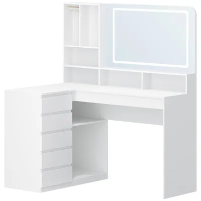 Image de Table de maquillage - Coiffeuse - Table de toilette - Commode avec miroir - Table de rangement - Coiffeuse en forme de L