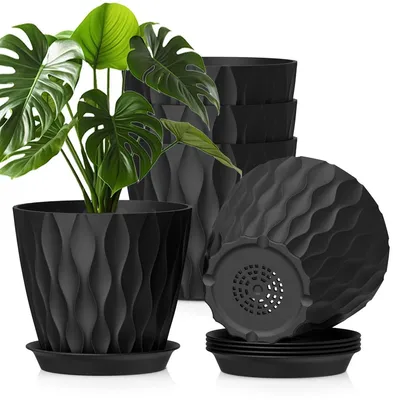 Image de Pot de fleurs - Plastique - Noir - 20 cm - Lot de 5