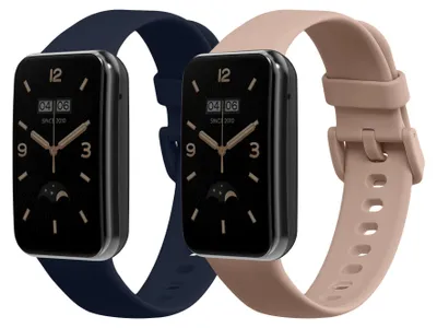 Produktbild von kwmobile 2x Uhrenarmband für Xiaomi Mi Band 7 Pro Armband - Fitnesstracker Band Set aus TPU Silikon - Ersatzarmband Smartwatch - Dunkelblau Altrosa