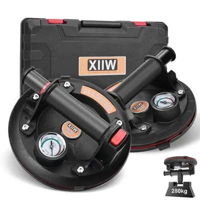Produktbild von 2X 8'' Saugheber Glasheber mit Manometer, Max. 280kg, Vakuum Saugnapf Fliesenheber, Glassauger Saughalter Plattenheber für Fliesen,Glas,Marmor