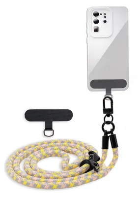 A phone case with a lanyard and an attachment piece, displayed against a white background.