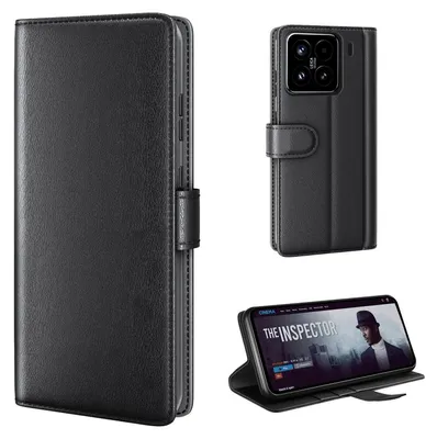 Produktbild von Echtleder Handyhülle für Xiaomi 15 Lederhülle Cover Case Tasche Klapphülle Fliphülle Leder Hülle Farbe: Schwarz