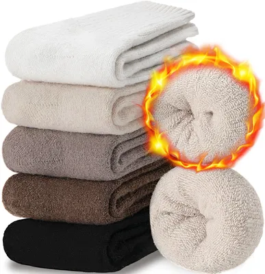 Zdjęcie produktu dla Skarpety damskie z wełny merino - ciepłe i grube, idealne na zimę - zestaw 5 par