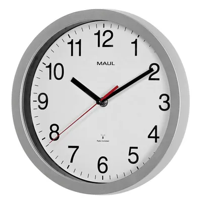 Immagine prodotto di Orologio da parete MAULrun Ø 25,2 x 5 cm radiocomandato in plastica 1 x AA (1,5 V) argento