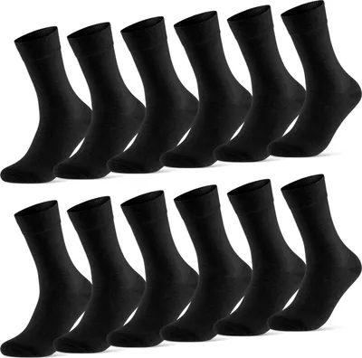 Produktbild von 12 Paar Socken Damen & Herren Baumwollsocken mit Komfortbund Strümpfe Businesssocken - 70203T Schwarz 43-46