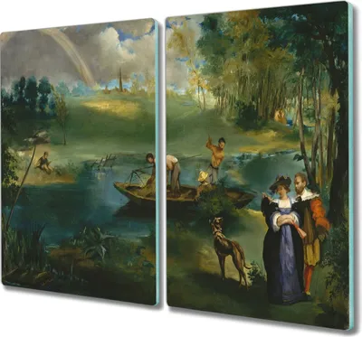 Produktbild von Coloray Herdabdeckplatte 2x30x52 cm Schneidebrett Kochplattenabdeckung Küchenbrett Hackbrett - Wald-Fluss
