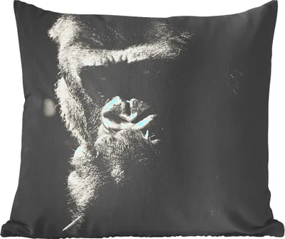 Produktbild von MuchoWow® Zierkissen Sofakissen Wohnzimmer Dekokissen 40x40 cm Tierprofil Gorilla in schwarz und weiß - Foto Kissen - Schlafzimmer Dekoration
