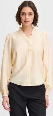 Produktbild von Ichi IXLAYA Damen Bluse Shirt Blusenshirt mit Rüsschen Puffärmel V-Ausschnitt Knöpfen Regular fit