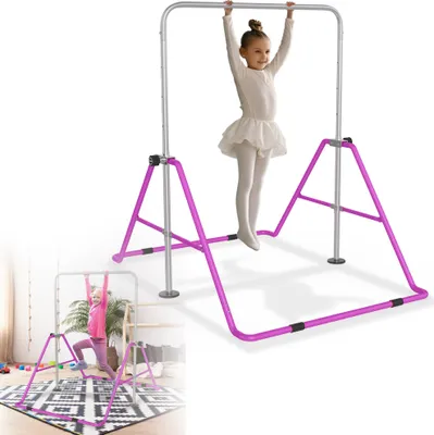 Image de XMTECH Barre fixe de gymnastique pour enfants Barre fixe de traction Barre fixe horizontale avec anneaux de gymnastique, violet