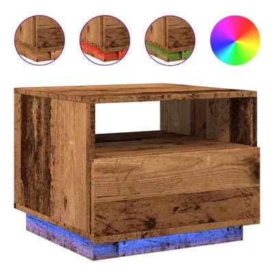 A wooden side table with LED lighting.