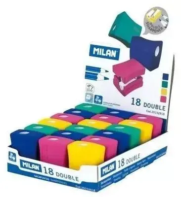 Produktbild von Milan 20152918, Manueller Bleistiftspitzer, Mehrfarbig, Kunststoff, Stahl, Kohlenstoffstahl, Box, 18 Stück(e)