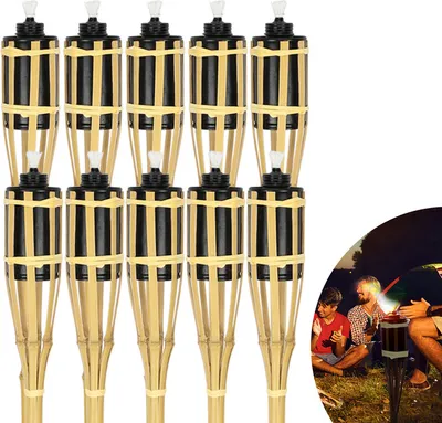 Produktbild von TolleTour Gartenfackeln Set 20x Lampen Fackeloel Docht 90cm Bambus Ölfackeln für draußen Lampenöl für fackeln Flammen Feuer Party Deko