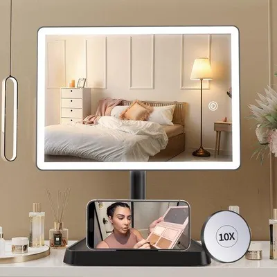 Obrázek produktu pro Kosmetické zrcátko s 96 stmívatelnými LED diodami, USB, 10násobné zvětšení, černé