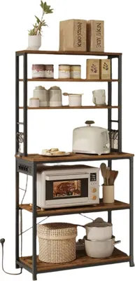 Zdjęcie produktu dla Półka kuchenna z gniazdami elektrycznymi – półka na mikrofalówkę – montaż na ścianie – 40 x 80 x 167 cm