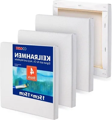 Immagine prodotto di Set di tele da pittura 15 x 15 cm - tela 100% cotone - per pittura ad acrilico e acquerello - 4 pezzi grandi