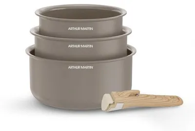 Obrázek produktu pro Sada 3 hrnců 16-18-20 cm s odnímatelnou rukojetí Taupe Arthur Martin AM1122