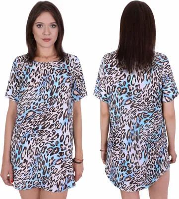 Produktbild von Kurzes Sommerkleid, lockere Oversize-Tunika mit blauem Leopardenmuster und kurzen Ärmeln S
