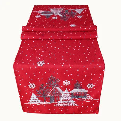 Produktbild von Tischwäsche Stickerei Winterdorf 40 x 140 cm - rot