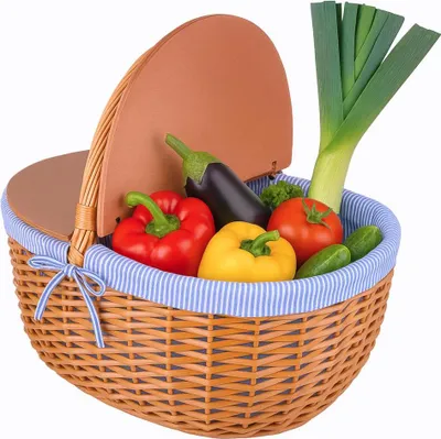 Zdjęcie produktu dla Zamykany koszyk wiklinowy kosz piknikowy klapami piknik prezent urodzinowy