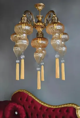 Produktbild von Lüster Deckenleuchter Kronleuchter Deckenlampe Lampen Glas Gelb Modern