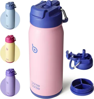 Image de bottlebottle Enfants Gourde en acier inoxydable 16oz avec paille Rose Bubble Candy