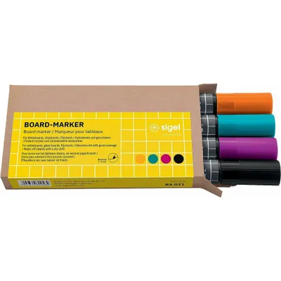 Image de SIGEL BA011 Marqueurs pour tableaux blancs pointe ogive - rechargeables, 2 - 3 mm, assortis, 4 pièces
