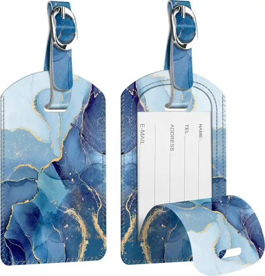 Produktbild von [2 Stück] Fintie Kofferanhänger aus Kunstleder, Gepäckanhänger ID Etikett mit Adressschild Namenschild für Reisetasche Koffer, Ozean Marmor