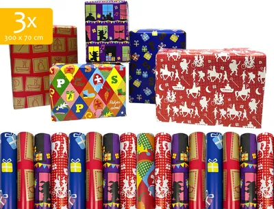 Image de Sinterklaas papier cadeau / papier cadeau 300 x 70 cm - 3 rouleaux