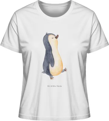 Produktbild von Mr. & Mrs. Panda Oberteil Damen Pinguin marschieren Größe L - Weiß - Geschenk, Kurzarmshirt, Pinguine, Familie, Bruder, Zufrieden, T-Shirt für Frauen, Basic, Baumwoll