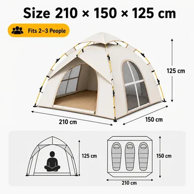 Immagine prodotto di Tenda da campeggio pieghevole - Tenda automatica - Per 2-3 persone - Impermeabile - Protezione solare - Montaggio rapido - Adatta per tutte le stagioni