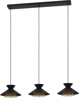 Produktbild von GRIZEDALE Hängeleuchte Hängelampe Pendellampe Pendelleuchte - L96 x B26 x H110 cm - schwarz, messing - 3X40W exkl. - IP20
