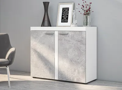 Produktbild von AX LIVING Schmal Kommode Spacoro 2T Eleganz für Ihr Zuhause Weiß/Beton