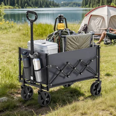 Produktbild von SONGMICS Handwagen faltbar, Bollerwagen, Gartenwagen, kompakt, mit Griff, mit 4 verstärkten Rollen, davon 2 Universalräder, bis 150 kg belastbar