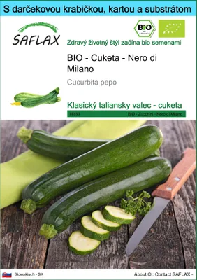 Obrázok produktu pre SAFLAX Darčeková sada - BIO - Cuketa - Nero di Milano - Cucurbita pepo - 6 Semená - S darčekovou krabičkou, prepravným štítkom, darčekovou kartou a pestovateľským médiom