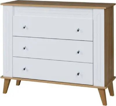Produktbild von Kommode Bambey 10, Farbe: Eiche / Weiß - 90 x 104 x 44 cm (H x B x T)