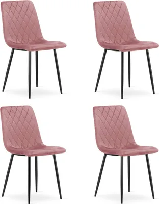 Image de Chaise - Leobert - Turin - Velours Rose/Pieds Noirs - 44,5 X 53 X 88,5 Cm - Lot De 4