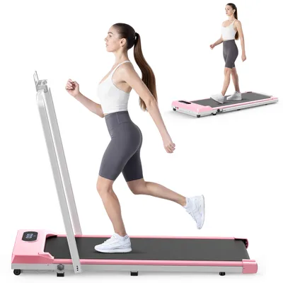 Produktbild von 2-in-1-Klapp-Laufband - Bis zu 120KG - Laufband 1-8 km/h - Bürstenloser 2,5PS Motor - Mit Armlehne und LED-Anzeige - Pink