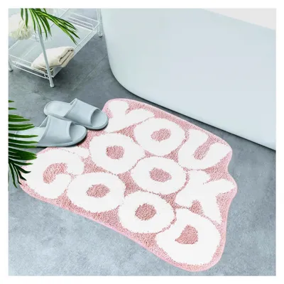 Produktbild von Badematte in Rosa, niedlicher Badezimmerteppich, Fußmatte aus weichem und saugfähigem Plüschkorallenstoff, rutschfest