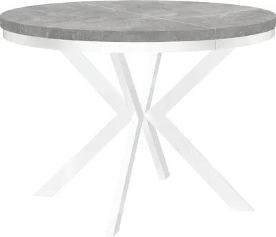 Image de Table ronde à rallonges pour salle à manger ENDIK avec piétement à anneaux et pieds en métal, diamètre : 100 / 150 cm, couleur : Atelier Clair / Blanc