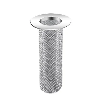 A silver mesh drain strainer with a flat rim.