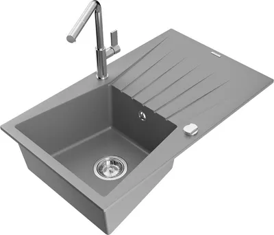 Produktbild von Mexen Cesar 1 Becken-Granitspüle mit Abtropffläche und Mischbatterie Flora, Grau - 6514-71-670401-00